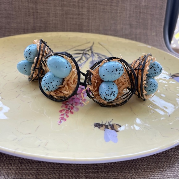 Birds Nest Eggs Napkin Rings 4 Blue Eggs Black Wire Natural Decor Farmhouse Boho - Picture 4 of 5